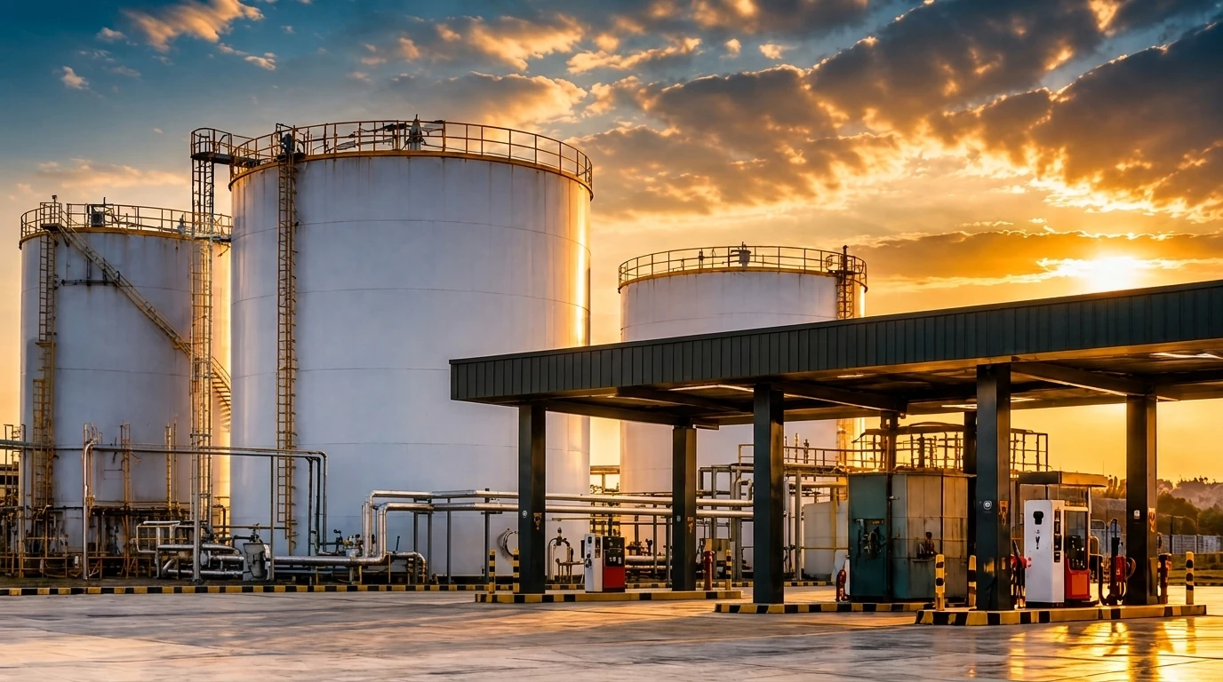 Coil Petroleum bulk petroleum depot at sunset